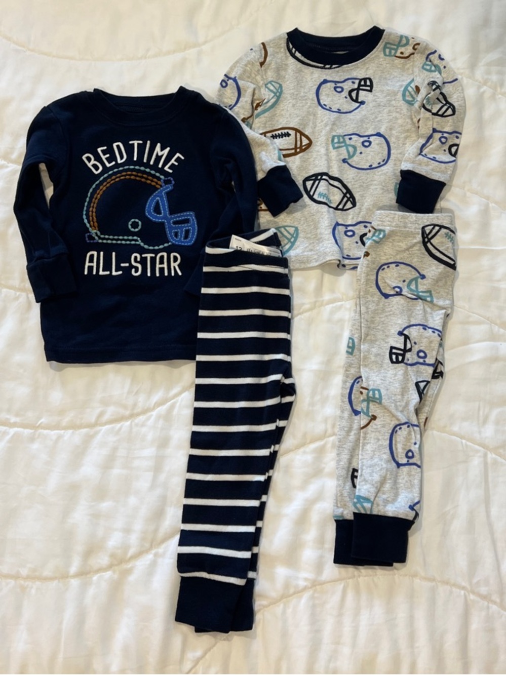 Carter's 12M Baby Boy 2 Pack Pajamas Navy and Gray Football Print
